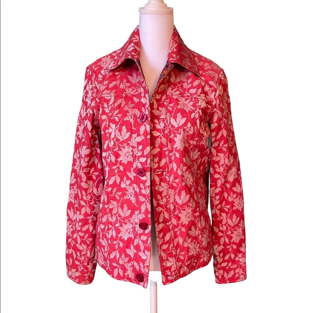Coldwater Creek Floral Reversible Jacket, M, Coral